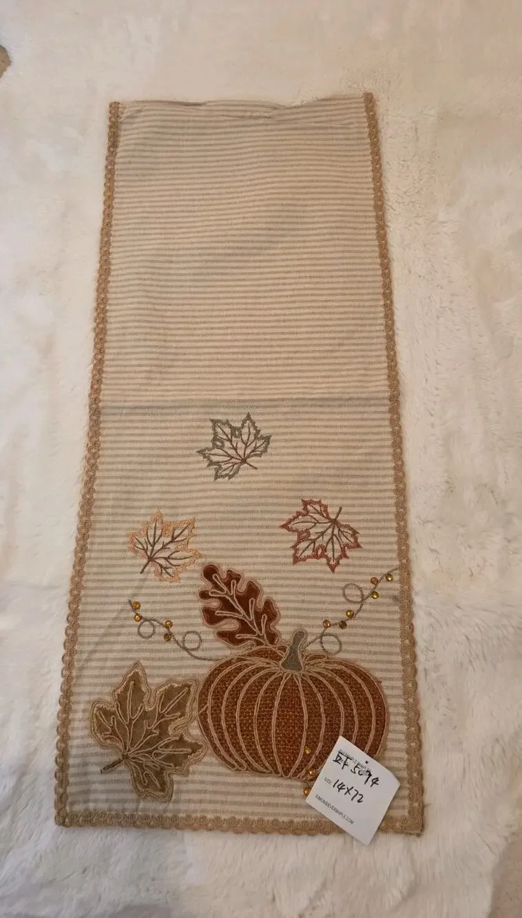 Rare Evermaple Manufacturers Sample Striped Pumpkin & Fall Leaves Table...
